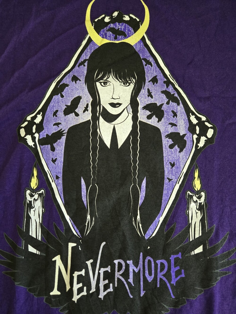 Unisex Wednesday Adams Nevermore Portrait T-Shirt X-Large Purple - Picture 4 of 10